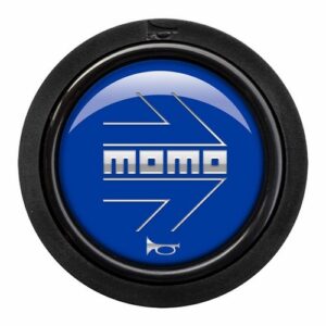 PULSADOR MOMO ARROW LOGO.POLISH AZUL.-CHR.2C F (DESCATALOGADO)