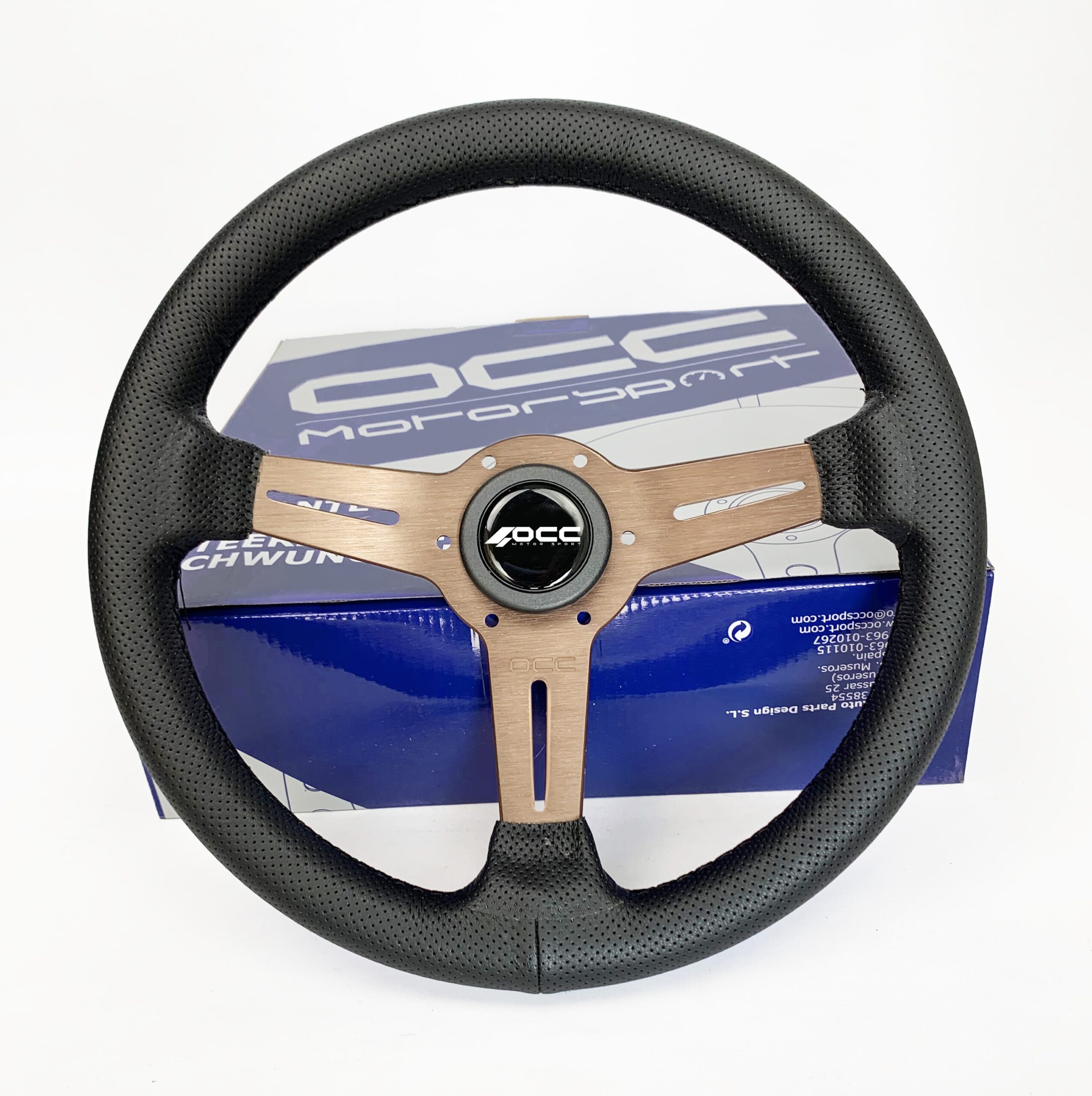 VOLANTE PLANO MOD. CLASSIC PIEL PERFORADA BRAZOS BRONCE OCC MOTORSPORT - Imagen 4