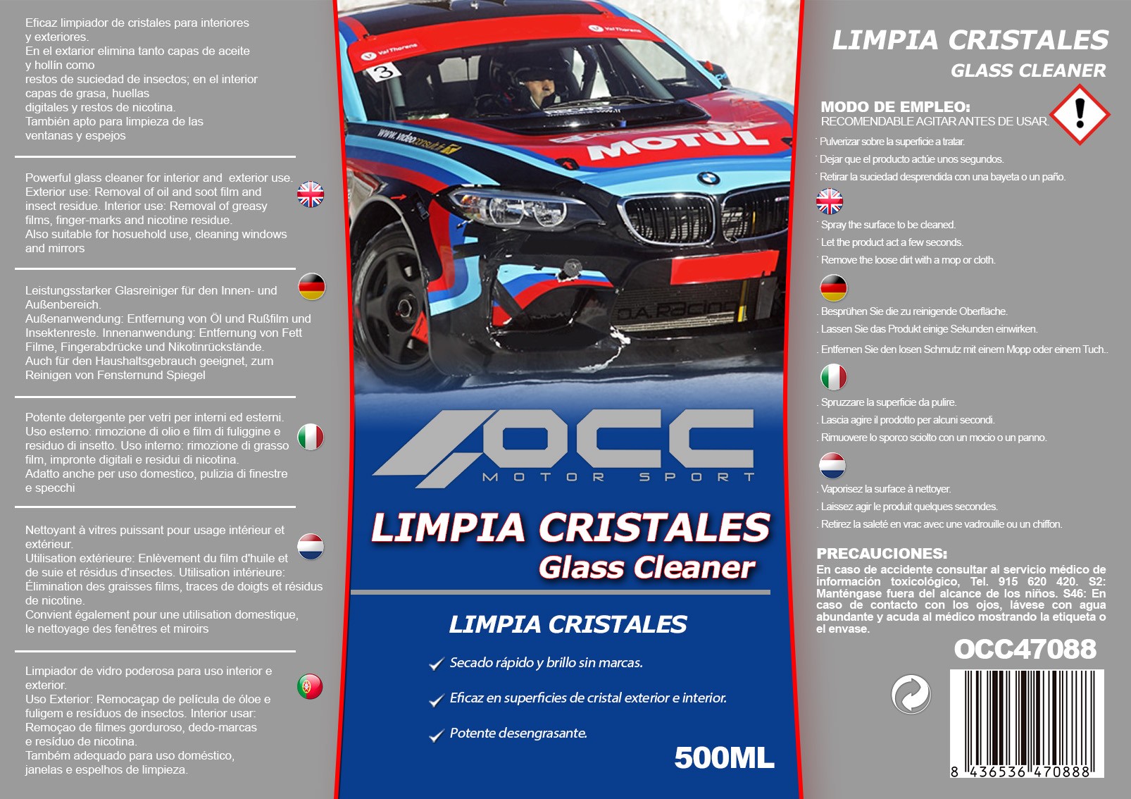 LIMPIA CRISTALES COCHE 500 ML OCC MOTORSPORT - Imagen 6