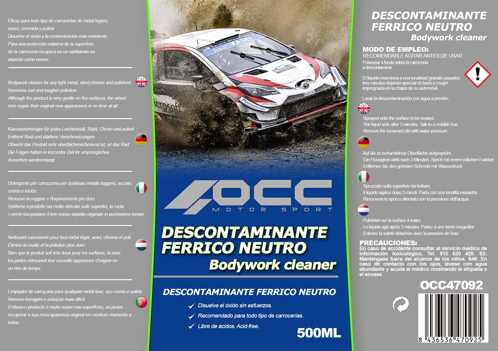 DESCONTAMINANTE FERRICO COCHE 500 ML OCC MOTORSPORT - Imagen 7