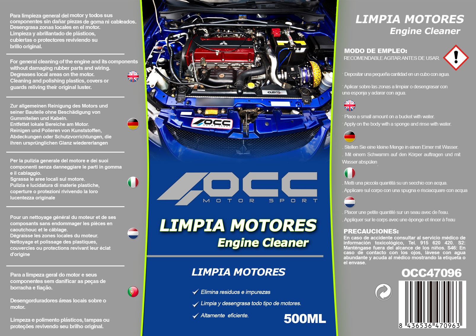 DESENGRASANTE LIMPIA MOTORES 500 ML OCC MOTORSPORT - Imagen 6