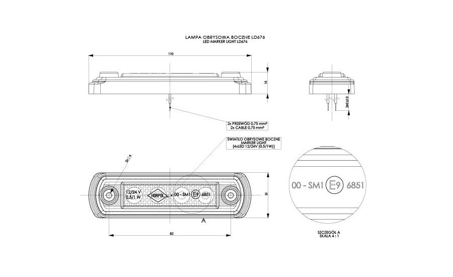 LUZ DE GÁLIBO HORPOL LED HOR65 LD676 12/24V ECE NARANJA - Imagen 2