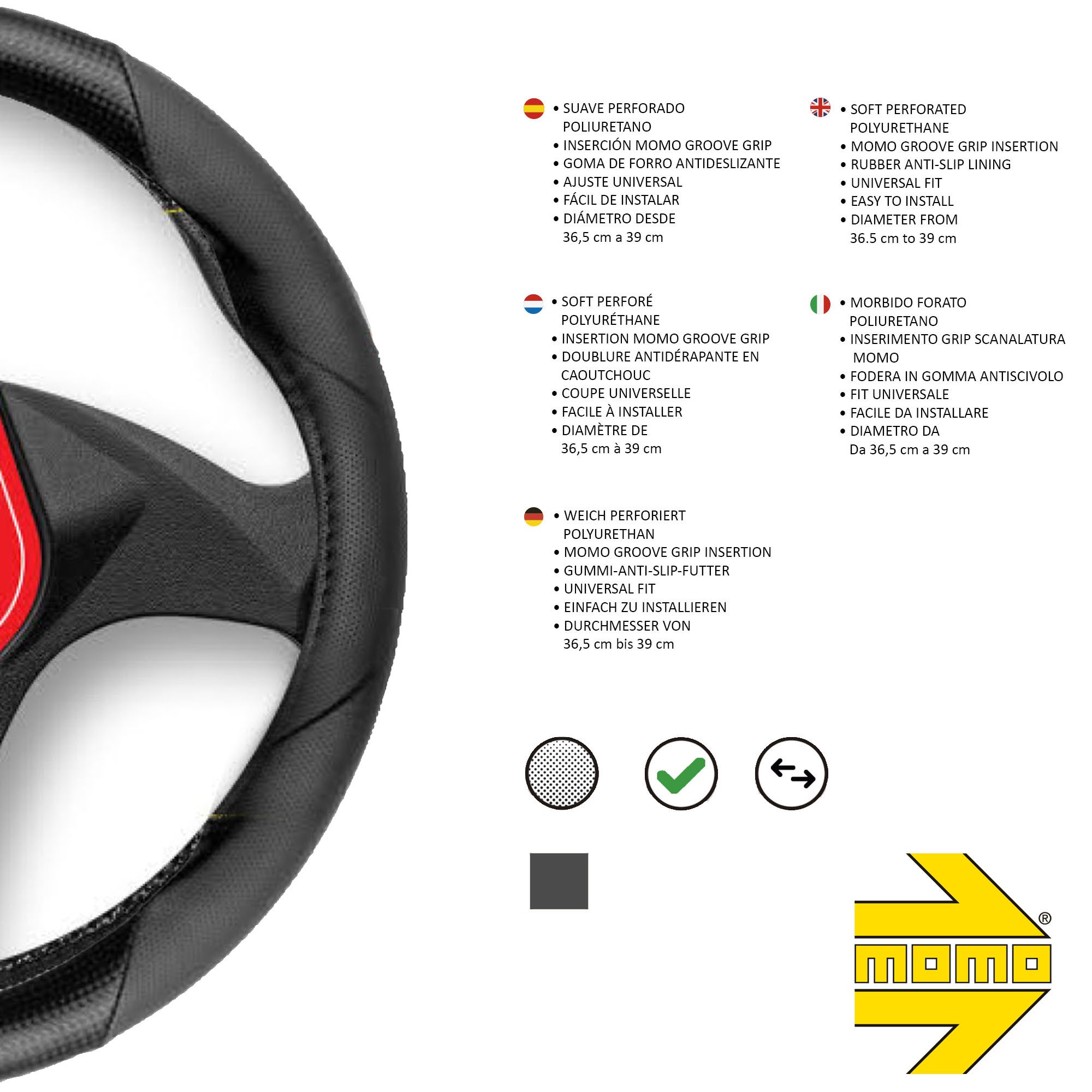 FUNDA VOLANTE MOMO TUNING UNIVERSAL COLOR NEGRO 38-39CM - Imagen 5