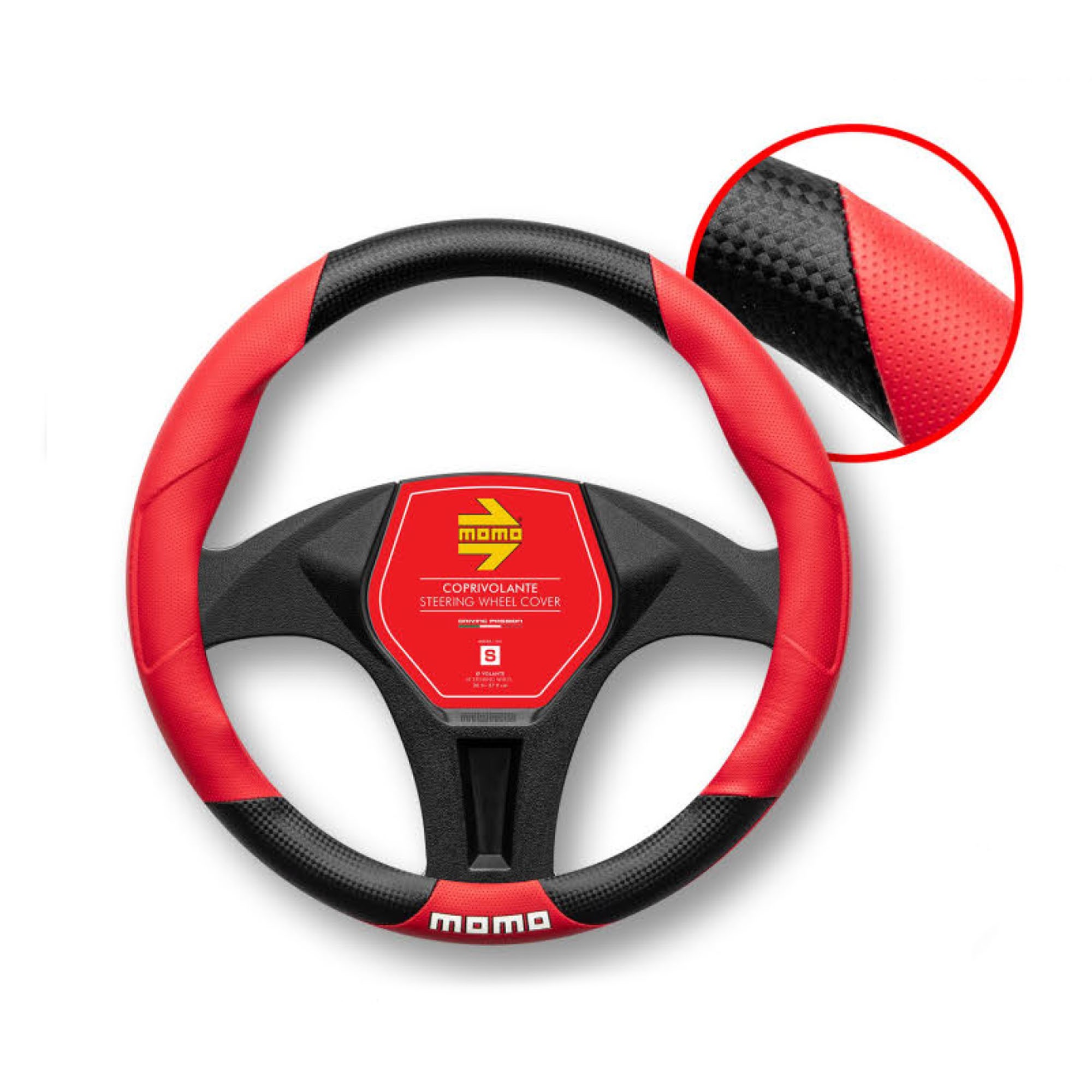 FUNDA VOLANTE MOMO TUNING UNIVERSAL NEGRO Y ROJO 38-39CM - Imagen 3