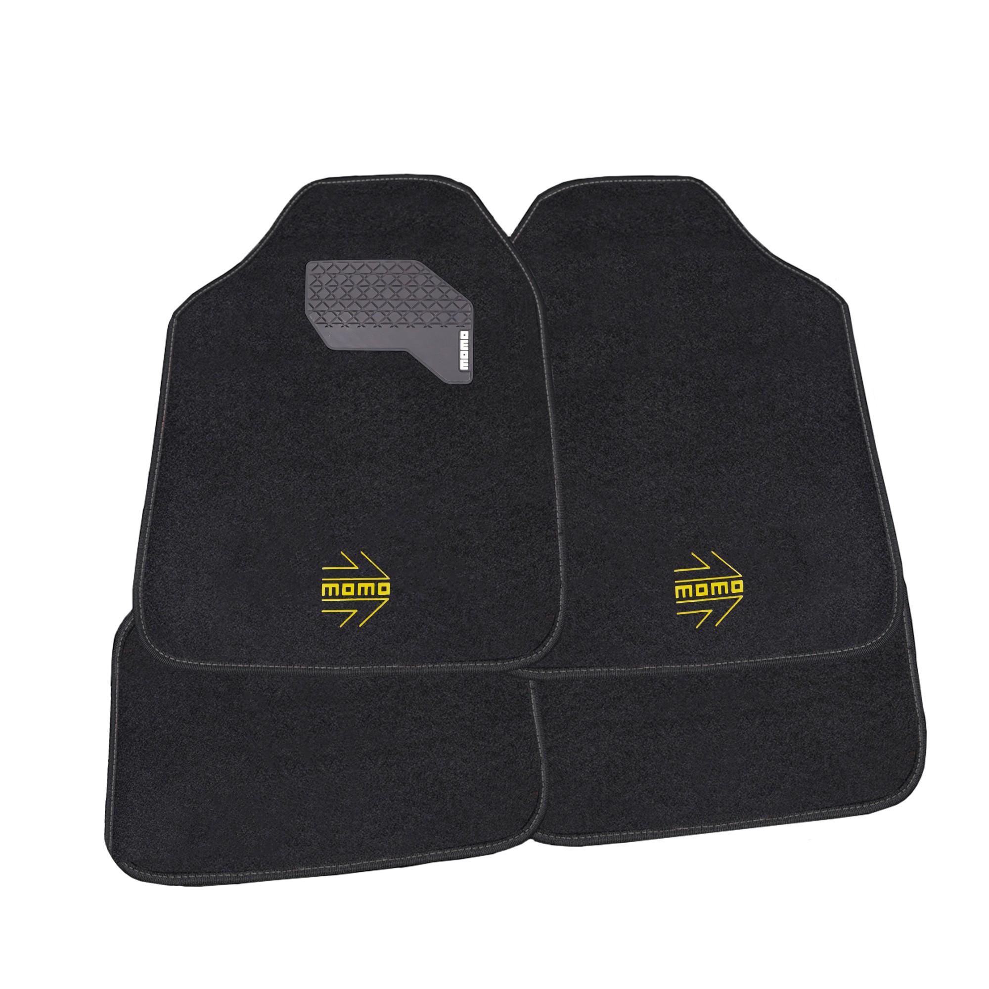 SET COMPLETO 4 PIEZAS ALFOMBRAS MOMO UNIVERSALES NEGRO/AMARILLO