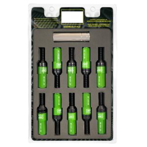 OMP SPEED JUEGO DE 20 TORNILLOS CON PROTECTOR DE ALUMINIO DE COLORES M14X1.25 LLAVE DE 17-19 LARGO 28MM CON PROTECTOR VERDE