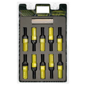 OMP SPEED JUEGO DE 20 TORNILLOS CON PROTECTOR DE ALUMINIO DE COLORES M14X1.25 LLAVE DE 17-19 LARGO 28MM CON PROTECTOR AMARILLO
