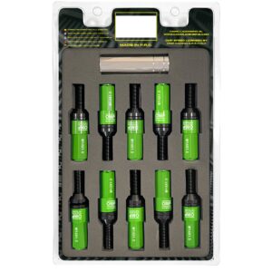 OMP SPEED JUEGO DE 20 TORNILLOS CON PROTECTOR DE ALUMINIO DE COLORES M14X1.5 LLAVE DE 17-19 LARGO 28MM CON PROTECTOR VERDE