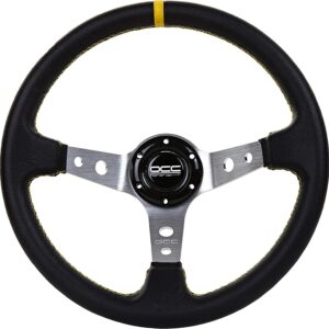 VOLANTE DESPLAZADO MOD. TRACK PIEL ARTIFICIAL BRAZOS PLATA OCC MOTORSPORT