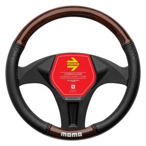FUNDA VOLANTE MOMO LUXURY UNIVERSAL MADERA/PVC NEGRO Y MARRON 38-39CM
