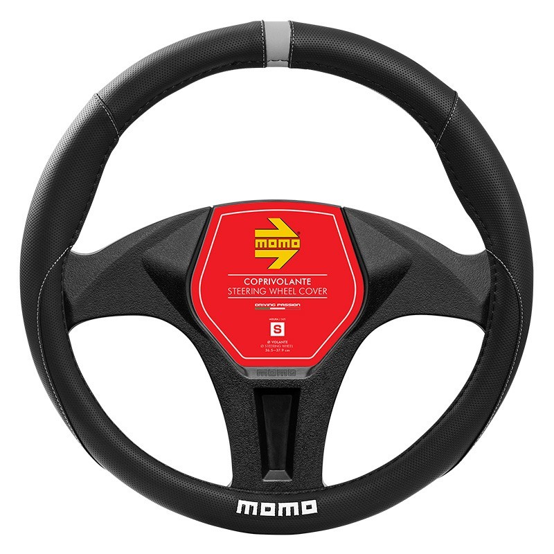 FUNDA VOLANTE MOMO ELEGANT UNIVERSAL NEGRO Y GRIS 38-39CM